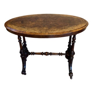 Antique Victorian Burr Walnut Inlaid Oval Occasional Table, 1860 For Sale