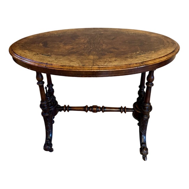 Antique Victorian Burr Walnut Inlaid Oval Occasional Table, 1860 For Sale