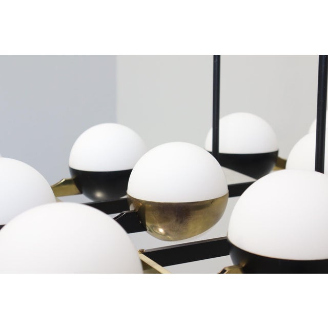 Stilnovo Vintage 12-Light Opal Glass and Metal Pendant Lamp from Stilnovo, 1958 For Sale - Image 4 of 18