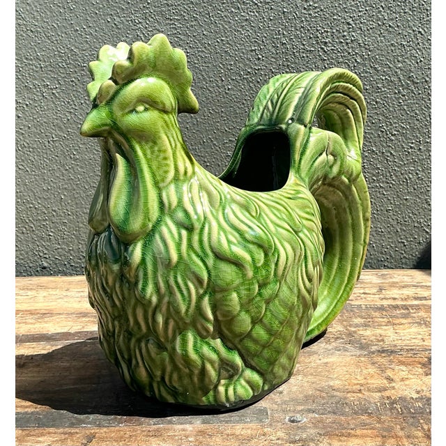 Vintage Glazed Ceramic Rooster Cache Pot For Sale - Image 11 of 12