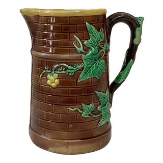 Antique French Majolica Ivy Pitcher Sarreguemines, Circa 1880 For Sale