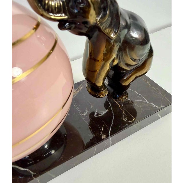 French Art Deco Table Lamp with Elephant Sculpture and Pink Sphere, 1950s For Sale - Image 6 of 9