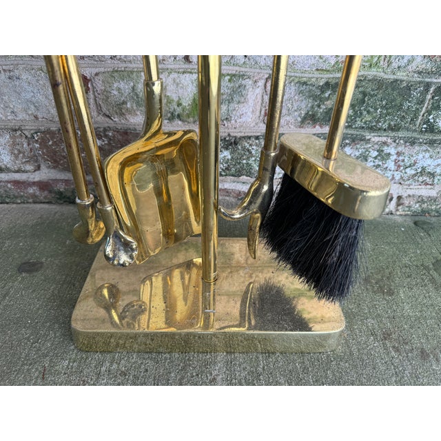 Vintage Modernist Brass Fireplace Tools - 5 Pieces For Sale - Image 10 of 10