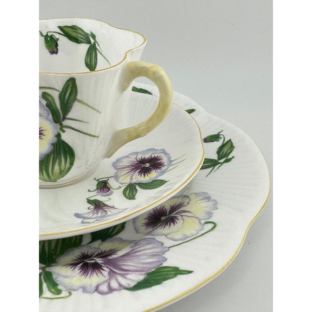 Shelley Pansy Trio Dainty Shape, Vintage English Bone China 3 Piece Tea Set For Sale In Boston - Image 6 of 8