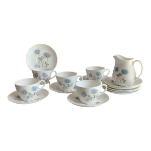 Vintage 1950’s Wedgwood Ice Rose Pattern Five Cups Five Saucers and a Creamer- 16 Pieces