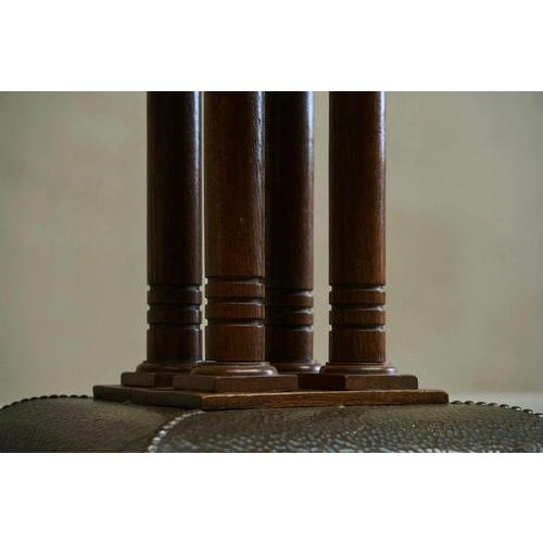 Gold Art Deco Pedestal Table in Walnut, Oak and Brass from De Coene Frères, Belgium, 1930s For Sale - Image 8 of 14