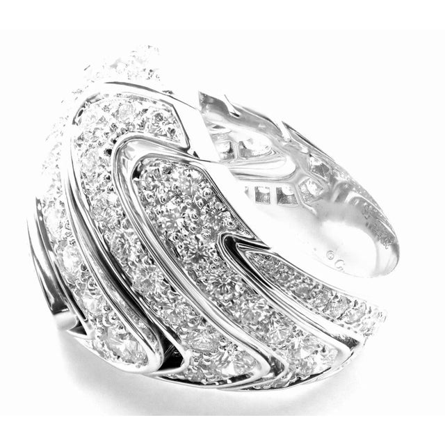 2000 - 2009 Cartier 18k White Gold Diamond Waves Large Ring, size 8.25 For Sale - Image 5 of 9