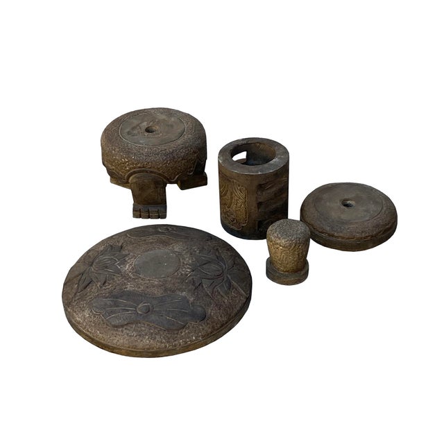 Rustic 24" Distressed Stone Round Lotus Pattern Stack Lantern Display Art For Sale - Image 3 of 6