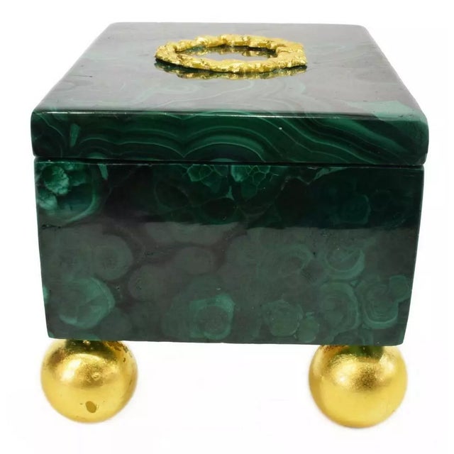 Traditional Early 20th Century Antique Malachite, Green & Gilt Metal Table Box! For Sale - Image 3 of 5