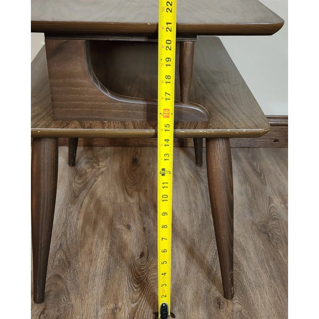 Vintage Mid Century Modern Brown Faux Wood Top 2 Tier End Side Table For Sale - Image 4 of 9