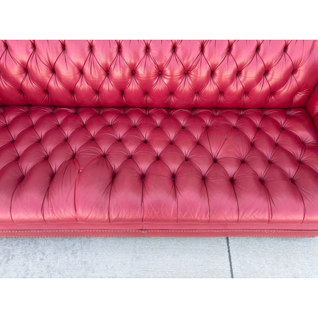 1980s Vintage Classic Chesterfield Tufted Red Leather Sofa For Sale - Image 11 of 11