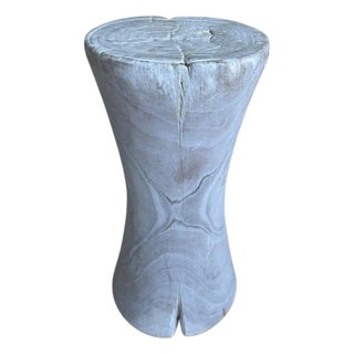 Andrianna Shamaris Hourglass Bleached Teak Wood Side Table or Stool For Sale