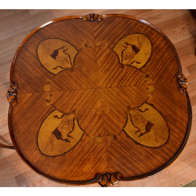 1920s Antique French Louis XV Satinwood Inlaid Pair of Side Tables / End Tables For Sale - Image 6 of 18