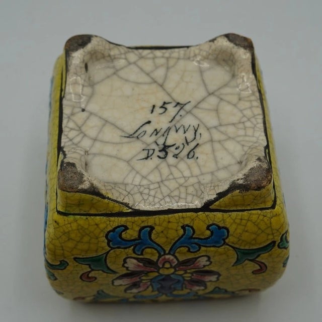 Antique Japanese Satsuma Square Footed Pot Crackle Glaze Floral Enamel c.1900 For Sale - Image 4 of 7
