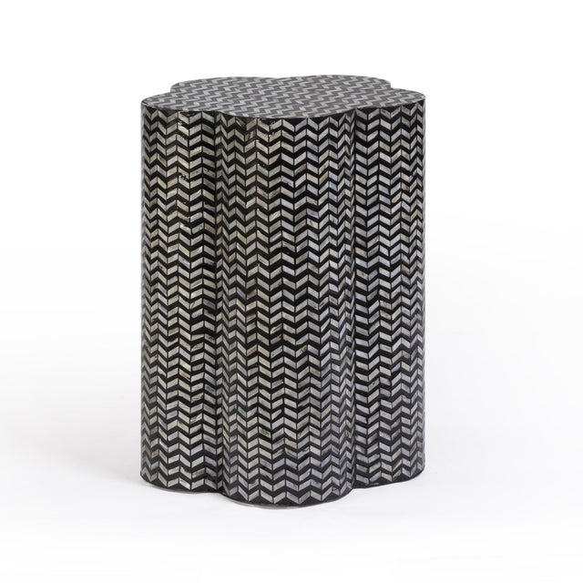 Boho Chic Truffle Mother of Pearl Scalloped Side Table For Sale - Image 3 of 6