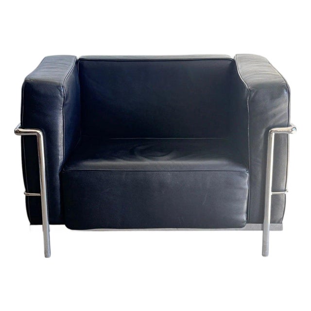 Mid Century Modern Le Corbusier Lc2 Black Leather Lounge Chair For Sale