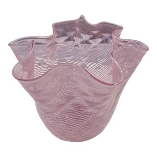 Vintage Murano Pink/White Vetreria Artistica Handkerchief Vase For Sale