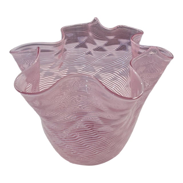 Vintage Murano Pink/White Vetreria Artistica Handkerchief Vase For Sale