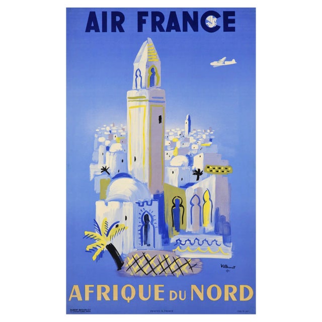 Bernard Villemot, Travel Poster Air France North Africa, 1920s, Paper For Sale
