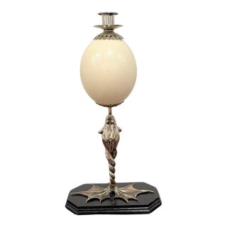 20th Century Anthony Redmile Silverplated Figural Frog Mounted Ostrich Egg Candlestick For Sale