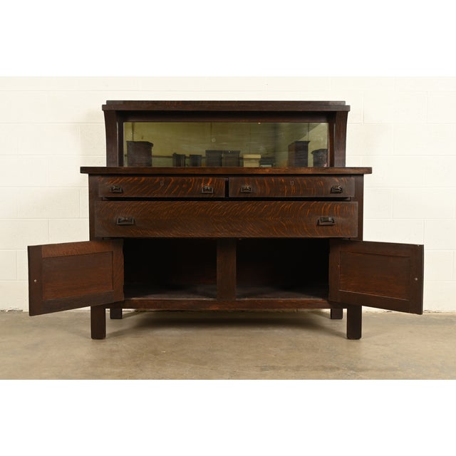 Early 20th Century Stickley Brothers Style Antique Mission Oak Arts & Crafts Sideboard Buffet or Bar Cabinet, Circa 1900 For Sale - Image 5 of 11