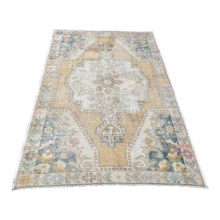 1960s Turkish Oushak Faded Tribal Rug For Sale