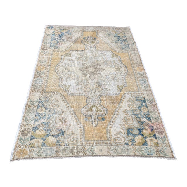 1960s Turkish Oushak Faded Tribal Rug For Sale