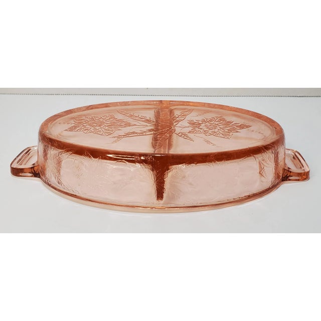 Art Nouveau 1930s Jeanette Floral Pink 2 Part Relish Tray For Sale - Image 3 of 5