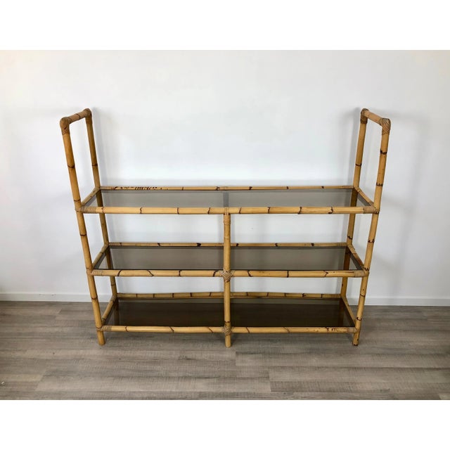 Bamboo Rattan & Smoked Glass Console Bookcase, Italy, 1960s For Sale - Image 12 of 13