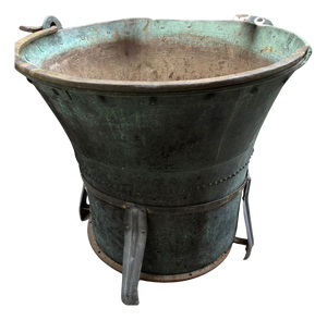 Large Antique Copper Cauldron with Iron Stand, 1890s