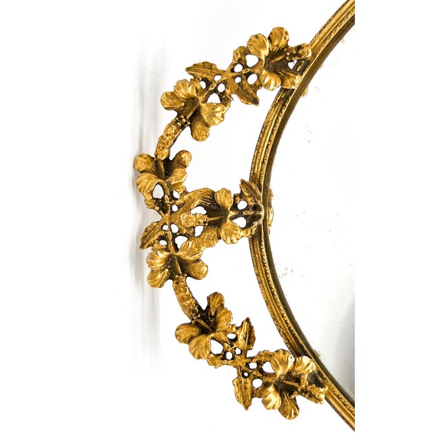 Mid 20th Century Mid-Century Oval Gilt Mirrored Tray With Floral Handles – Hollywood Regency / Italian Florentine Style For Sale - Image 5 of 12
