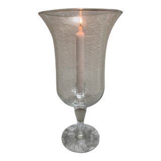 Vintage Large Etched Glass Hurricane Vessel or Vase For Sale