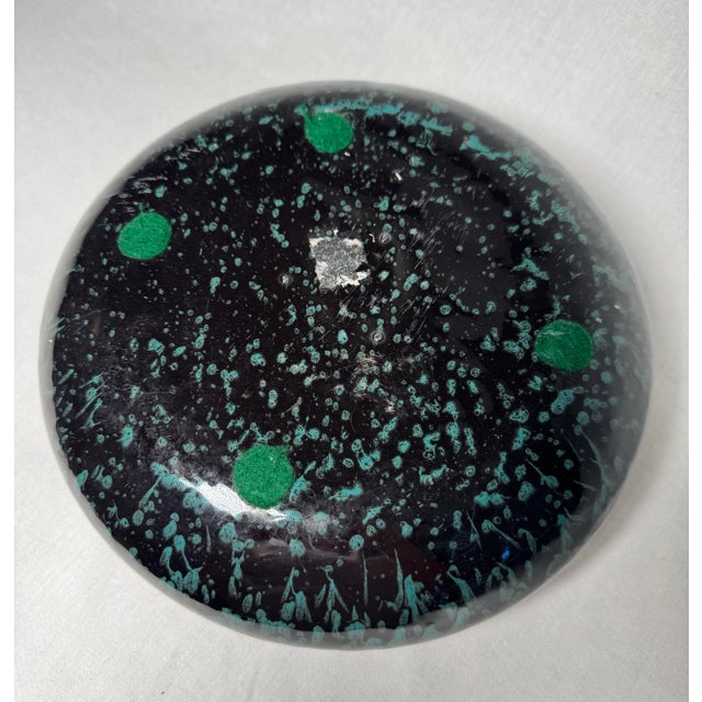 Vintage Contemporary Modern Turquoise & Black Splatterware Ceramic Low Decorative Bowl For Sale - Image 9 of 9