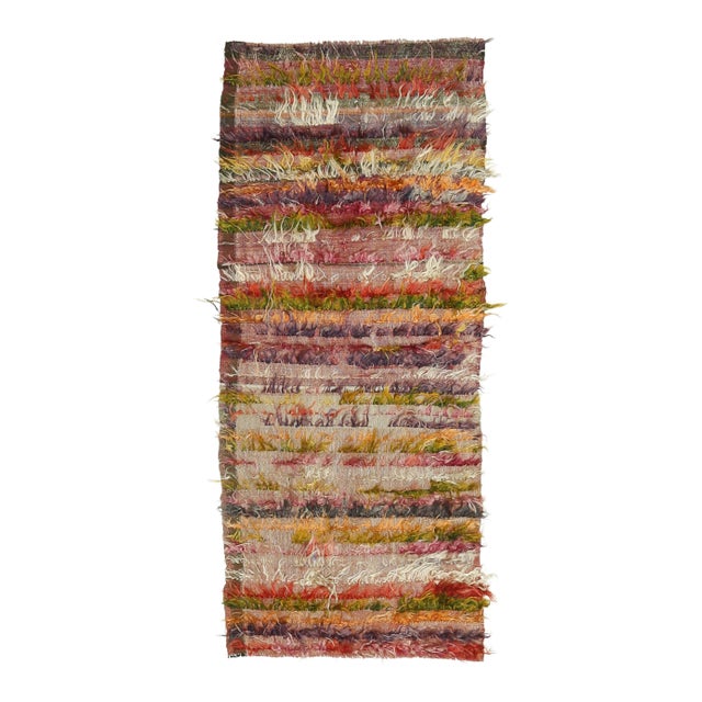 Vintage Turkish Hand-Knotted Wool Cotton Pink Kilim Runner Rug For Sale