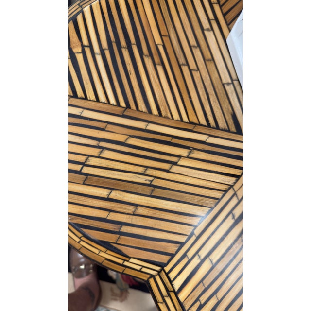 Tan 1980s Attributed Maitland-Smith Tessellated Pencil Reed Trefoil Side Table For Sale - Image 8 of 9