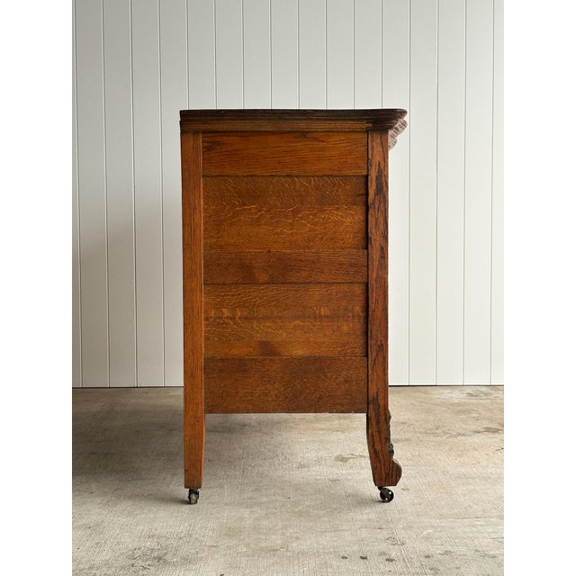 Antique Oak Serpentine Chest With Original Casters and Brass Hardware For Sale - Image 15 of 17