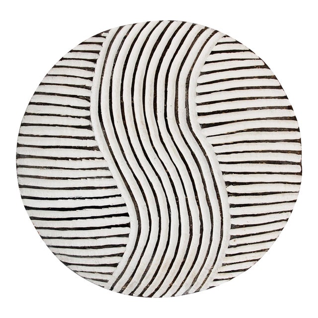 Tribal Vintage Round Black & White Zulu Shield Wall Object For Sale