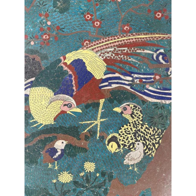 Japanese Cloisonné Charger with Pheasant and Chicks, Late 19th Century For Sale - Image 6 of 17