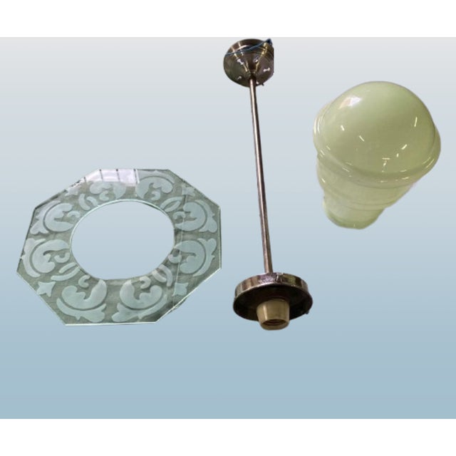 Art Deco Ceiling Lamp in Light Green Opal Glass, 1930s For Sale - Image 12 of 16