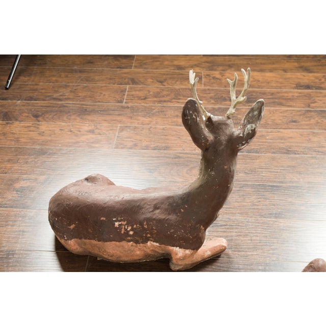 Brown Vintage Pair of Midcentury American Deer Sculptures with Weathered Patina For Sale - Image 8 of 9