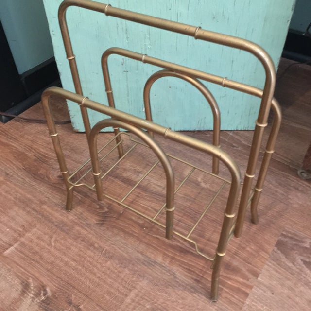 Mid-Century Modern 1960s Brass Bamboo Motif Magazine Rack For Sale - Image 3 of 7