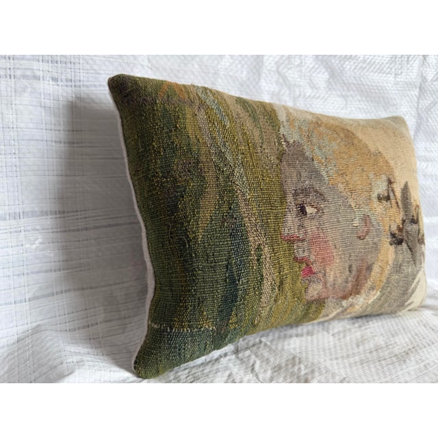 Figurative 17th Century Brussels Figural Tapestry Pillow With Portrait Motif For Sale - Image 3 of 6