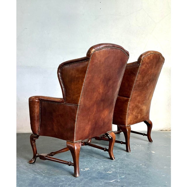 Vintage Italian Leather Wingback Chairs - A Pair For Sale - Image 11 of 12
