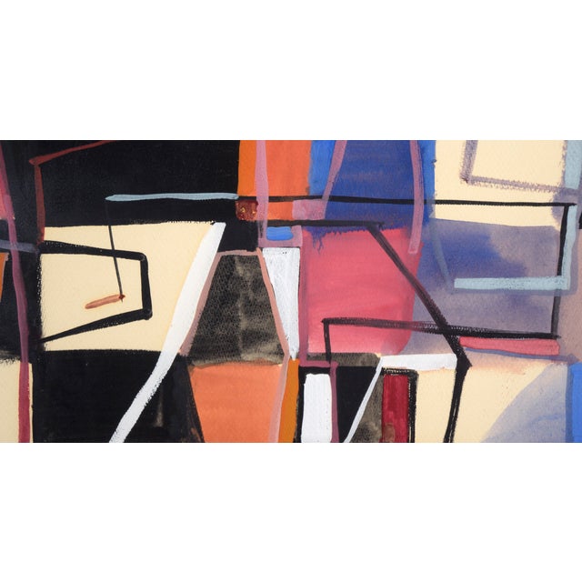 Paper Geometric Abstract in Blue, Red, Black, and White - Acrylic on Paper by Russell Green For Sale - Image 7 of 8