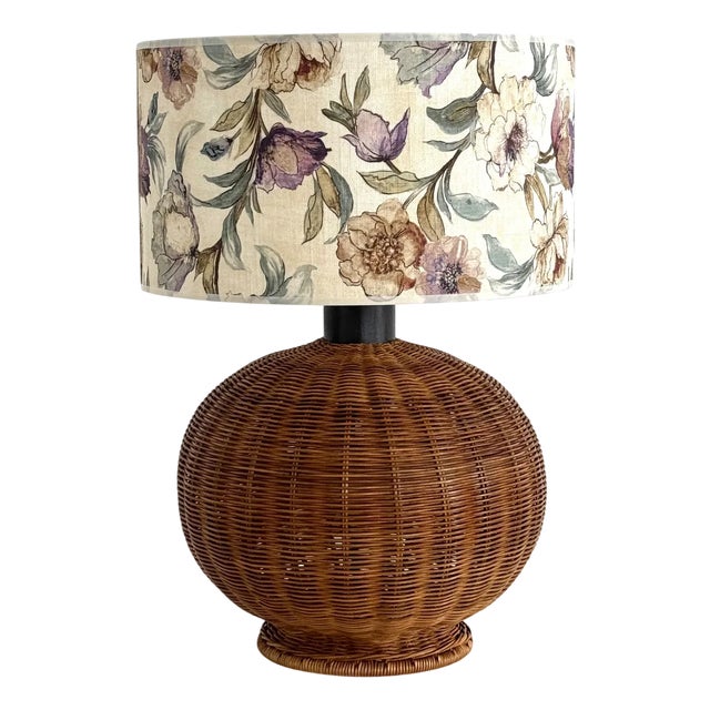 Mid-Century Modern Italian Wicker Table Lamp, 1970s For Sale