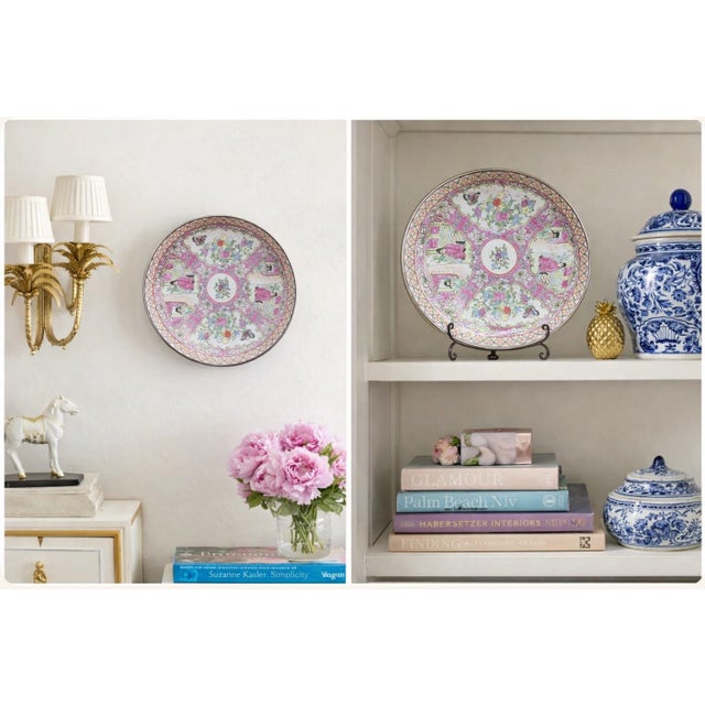 Bring a burst of joyful color to your walls or tabletop with this vintage hand‑painted chinoiserie PINK plate, a vibrant...