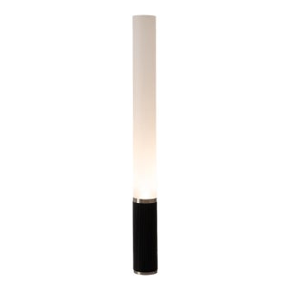 1980s Tambo Cylindro 60" Accent Floor Lamp - Black Oak, Satin Nickel, Frosted Acrylic, Dimmer Switch For Sale