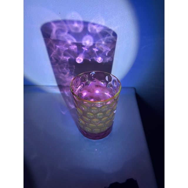 Antique Cranberry Glass Inverted Thumbprint Tumbler Hand Painted Winter Scene Mint- Mary Gregory Style For Sale - Image 9 of 9