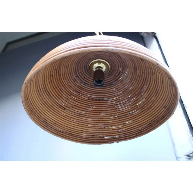Dome Ceiling Light in Wicker & Brass, Italy, 1970s For Sale - Image 10 of 11