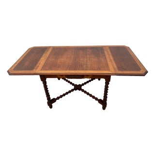 Antique Expanding Dining Table Barley Twist Legs Drop Down Side Leaves For Sale